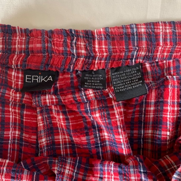 Erika Size Large Plaid Cotton Pull-On Pedal Pusher Pants ~ Red/Blue - Picture 7 of 7